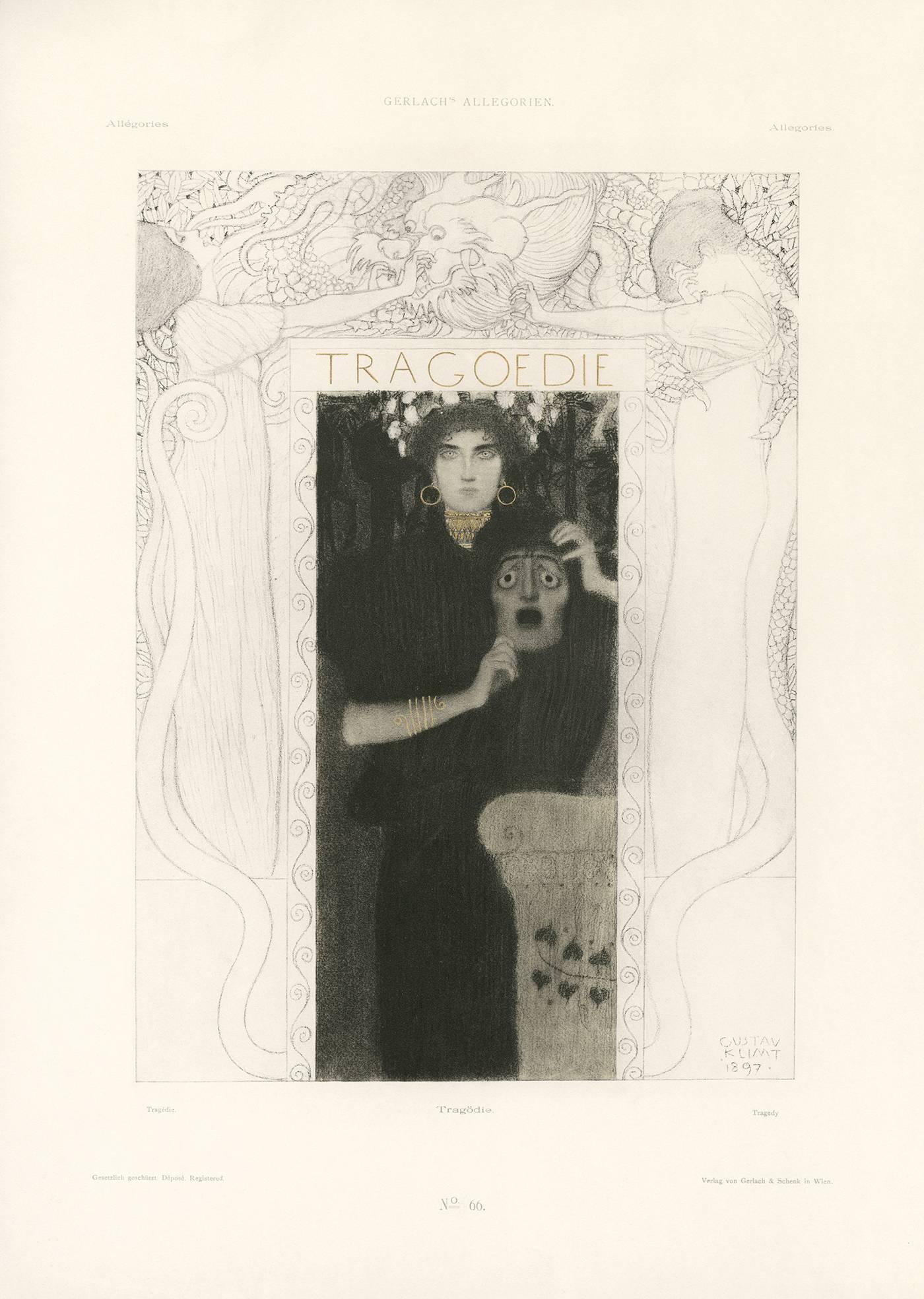 Gerlach's Allegorien, plate #66: "Tragedy" Lithograph, Gustav Klimt.
