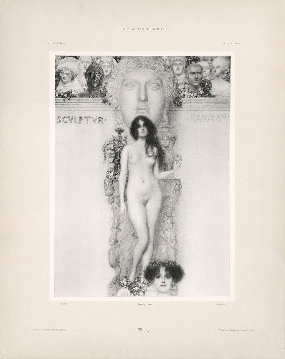 Come artista formatosi nelle arti applicate, Gustav Klimt apprezzava tutte le forme d'arte, comprese le arti grafiche. Questo disegno finale del 1896 per l'inclusione in Allegorien pubblicato da Gerlach & Schenk dimostra il rispetto per i precedenti