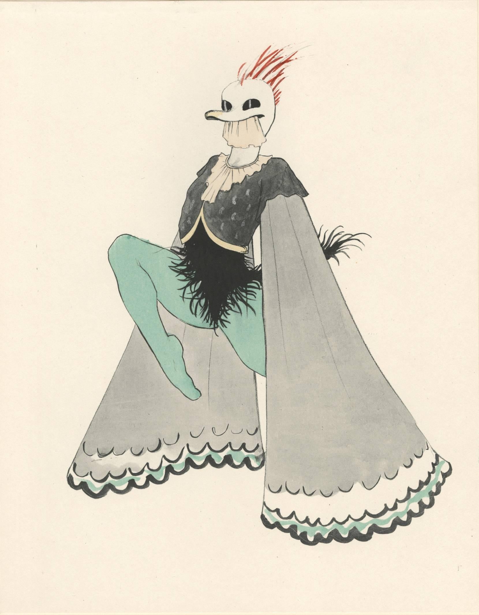 Walter Schnackenberg Figurative Print - Ballet und Pantomime "Spukgestalt" (Ghostly Figure), plate #12.