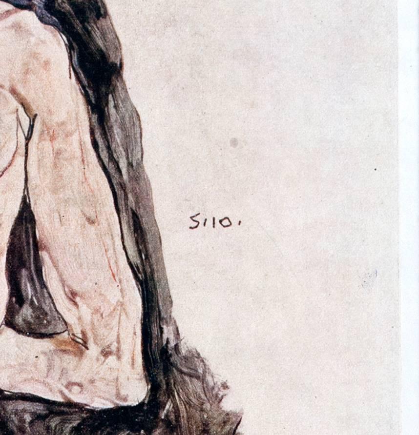 Masturbierende Frau, umgeben von schwarzem (Wiener Secession), Print, von (after) Egon Schiele