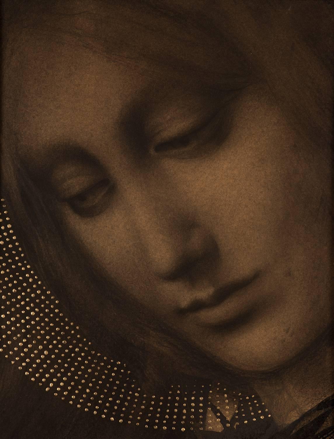 Alessandra Maria Portrait - "Contemplation of the Approach" Symbolist Drawing with Gold-Leaf