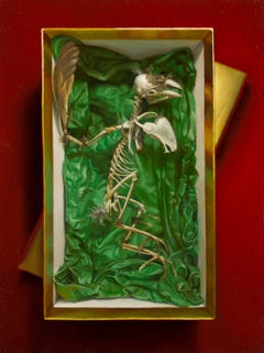 "Bird Skeleton in Box" Realism Oil Painting