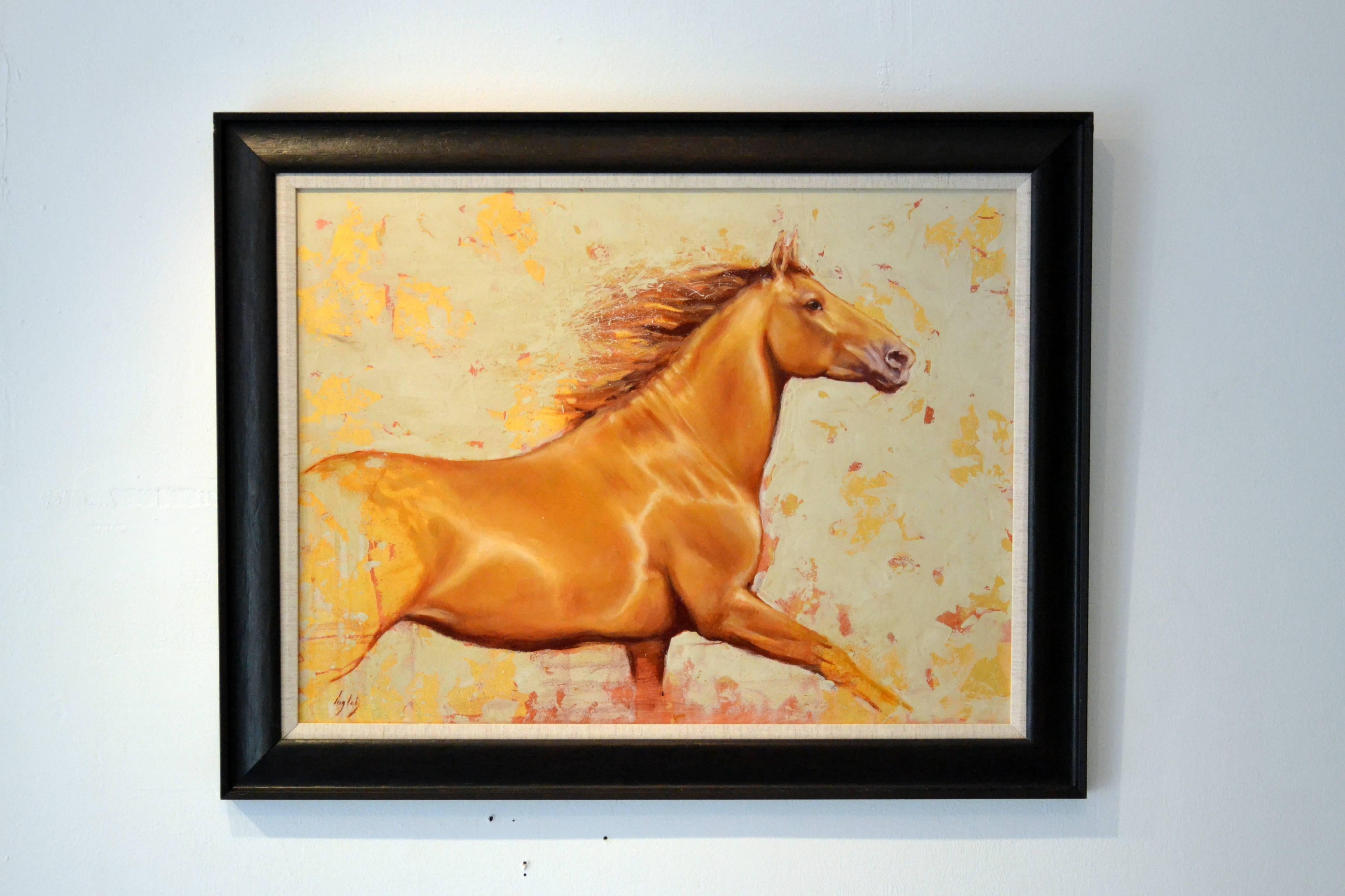 Golden Horse abstract oil painting - Painting by Catherine Ingleby