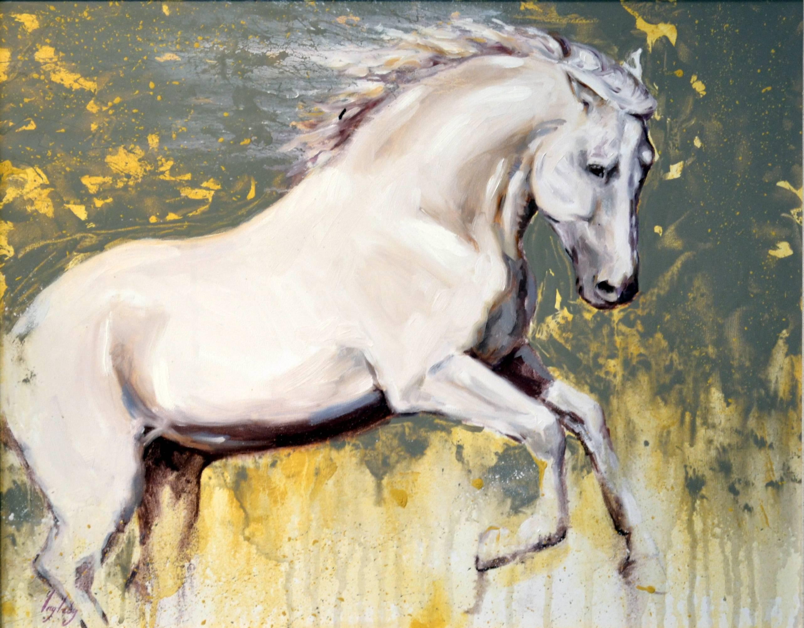 Catherine Ingleby Abstract Painting - White Horse Study abstract oil painting