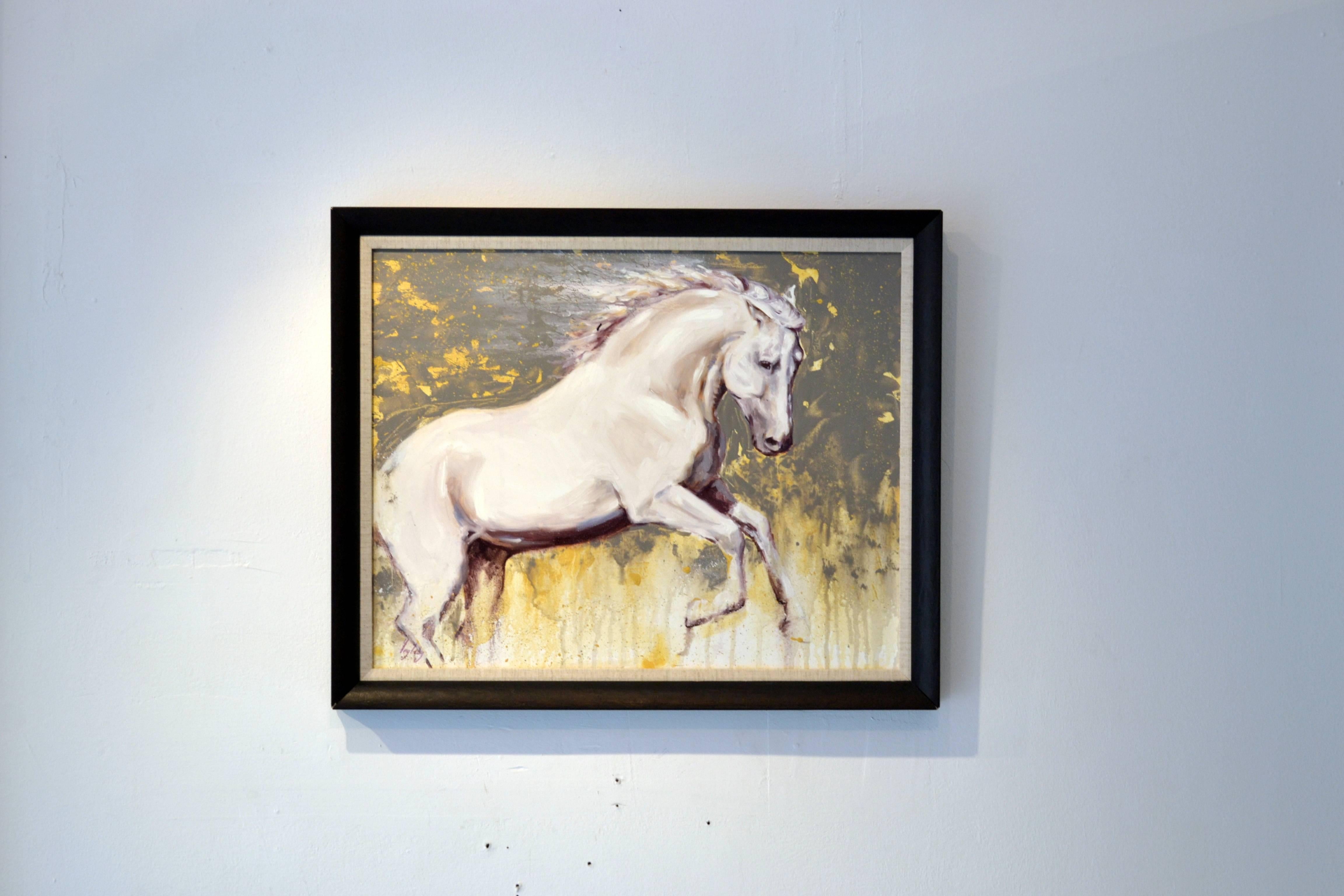 White Horse Study abstract oil painting - Painting by Catherine Ingleby