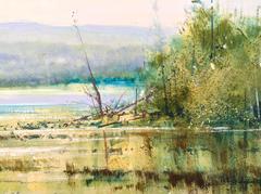 Lake and mountains Camplain, Vermont landscape painting