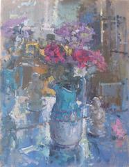 Flowers with Budha still life oil painting