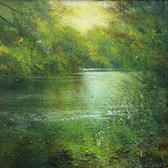 It all goes Quiet on the river abstract  landscape painting