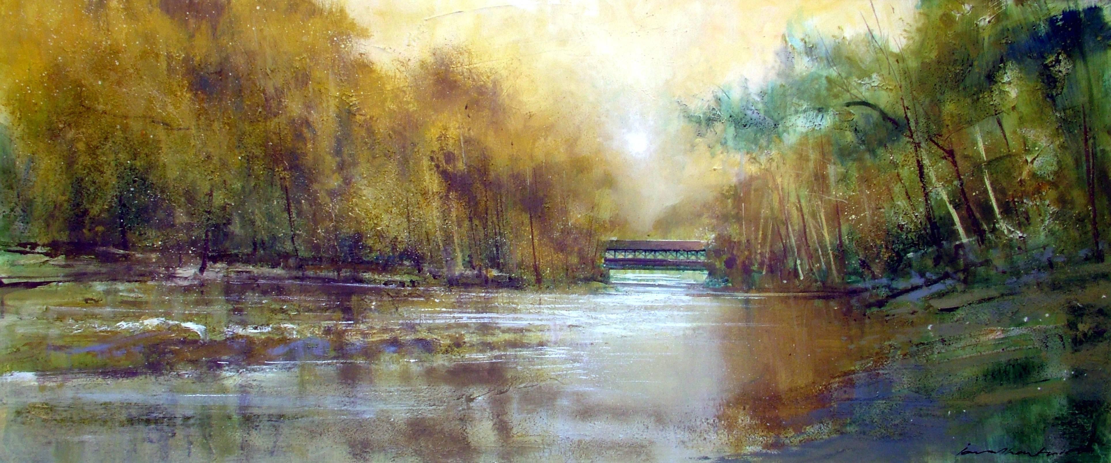 Jonathan Trim Abstract Painting - Albany Covered Bridge, New Hampshire  abstract landscape painting 