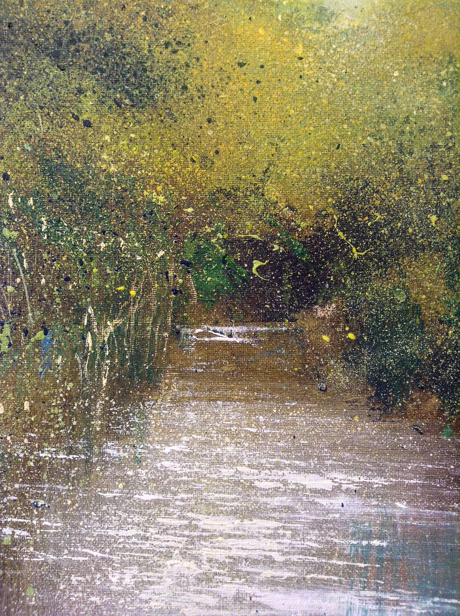 The River Stream abstract landscape painting - Gray Abstract Painting by Jonathan Trim
