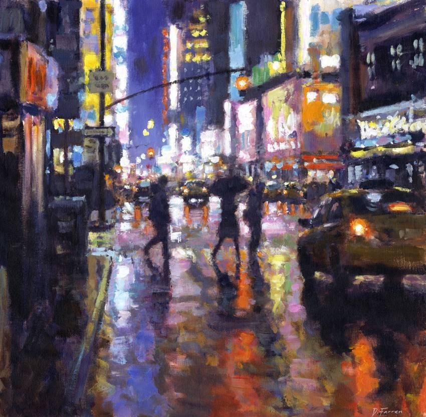 David Farren Abstract Painting - Reflections, Crossing Broadway Original Cityscape painting