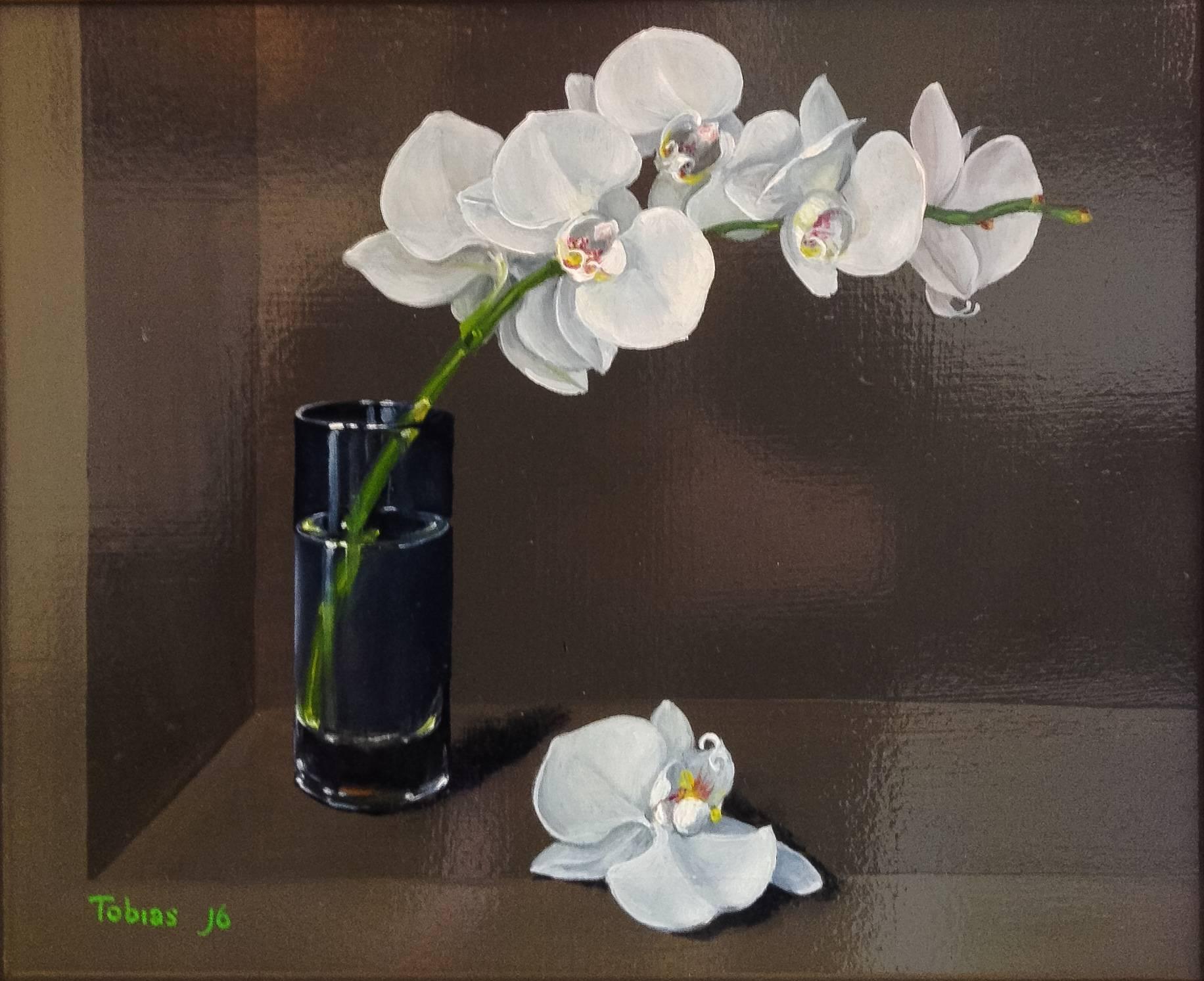 Tobias Harrison Still-Life Painting - Orchid in a Glass original still life painting  