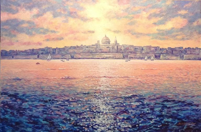 John Dimech Waterlilies original floral landscape paining, Painting