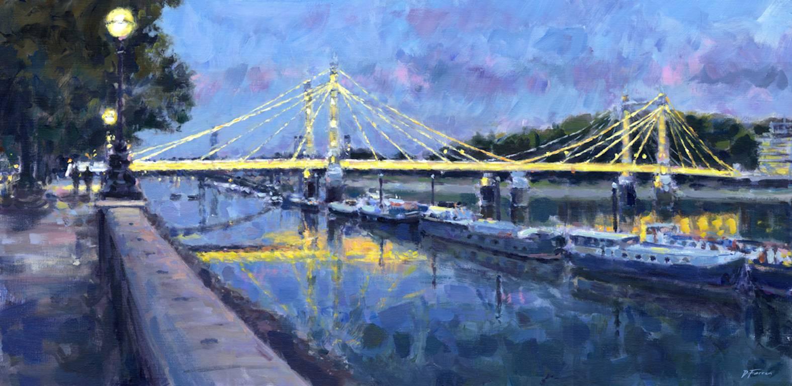 David Farren Landscape Painting - Albert Bridge Lights original landscape painting