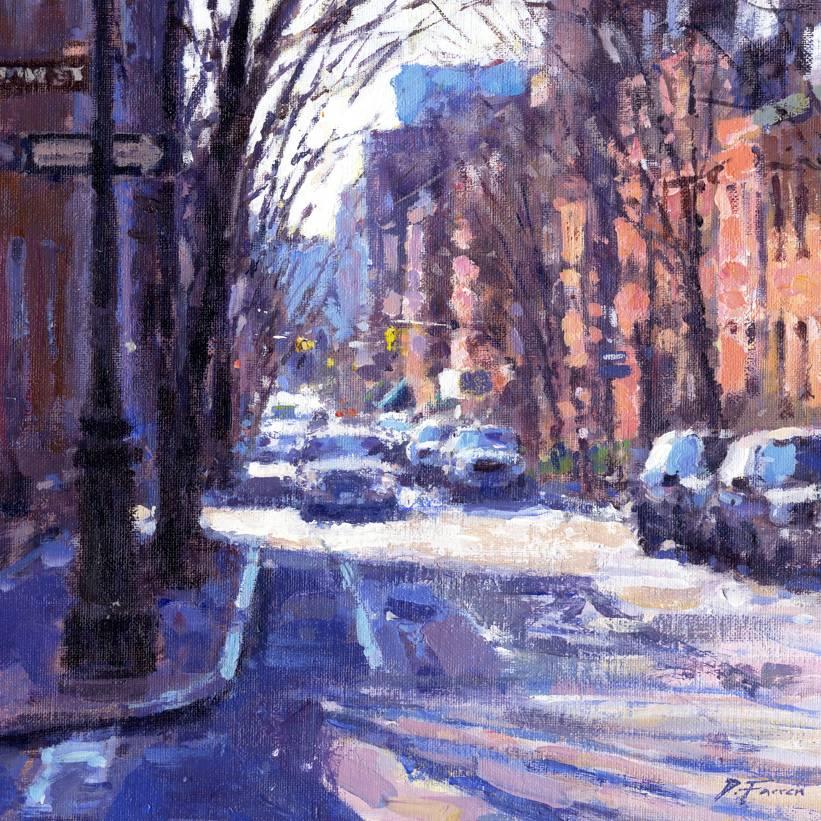 Quite Morning Greenwich Village  original landscape painting - Painting by David Farren
