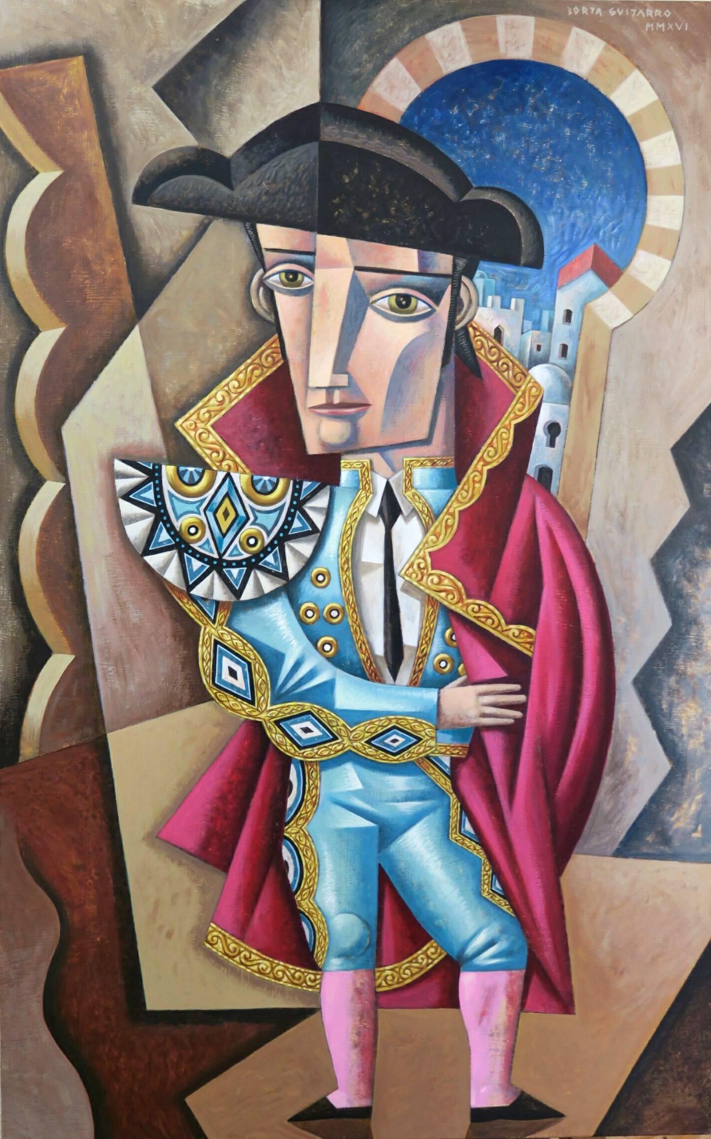 Torero en Turquesa original cubism painting - Painting by Borja Guijarro