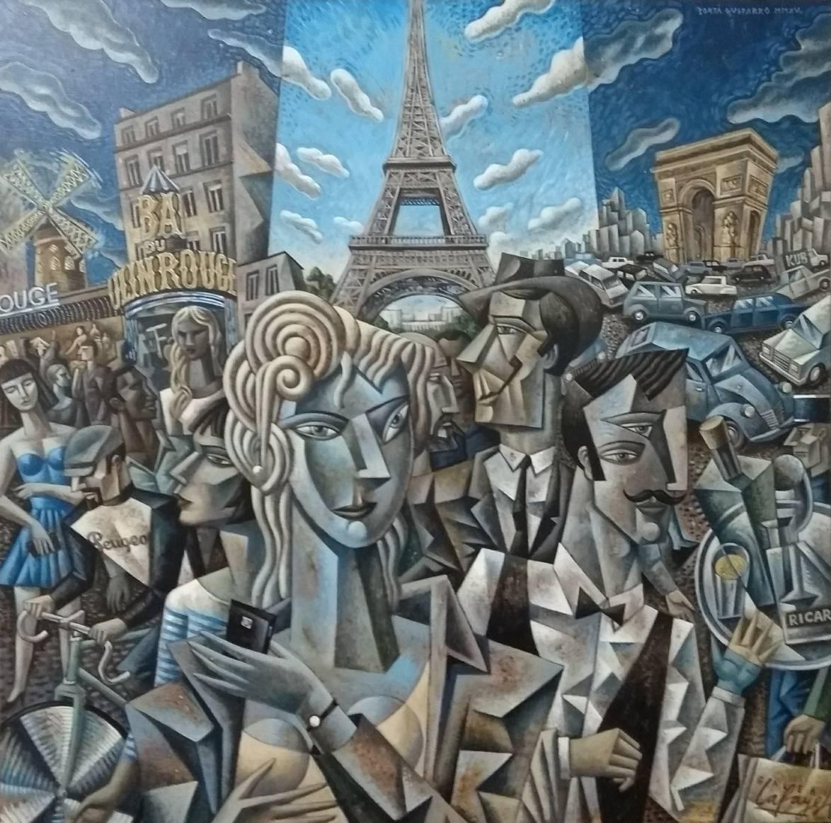 Paris original cubism painting - Painting by Borja Guijarro