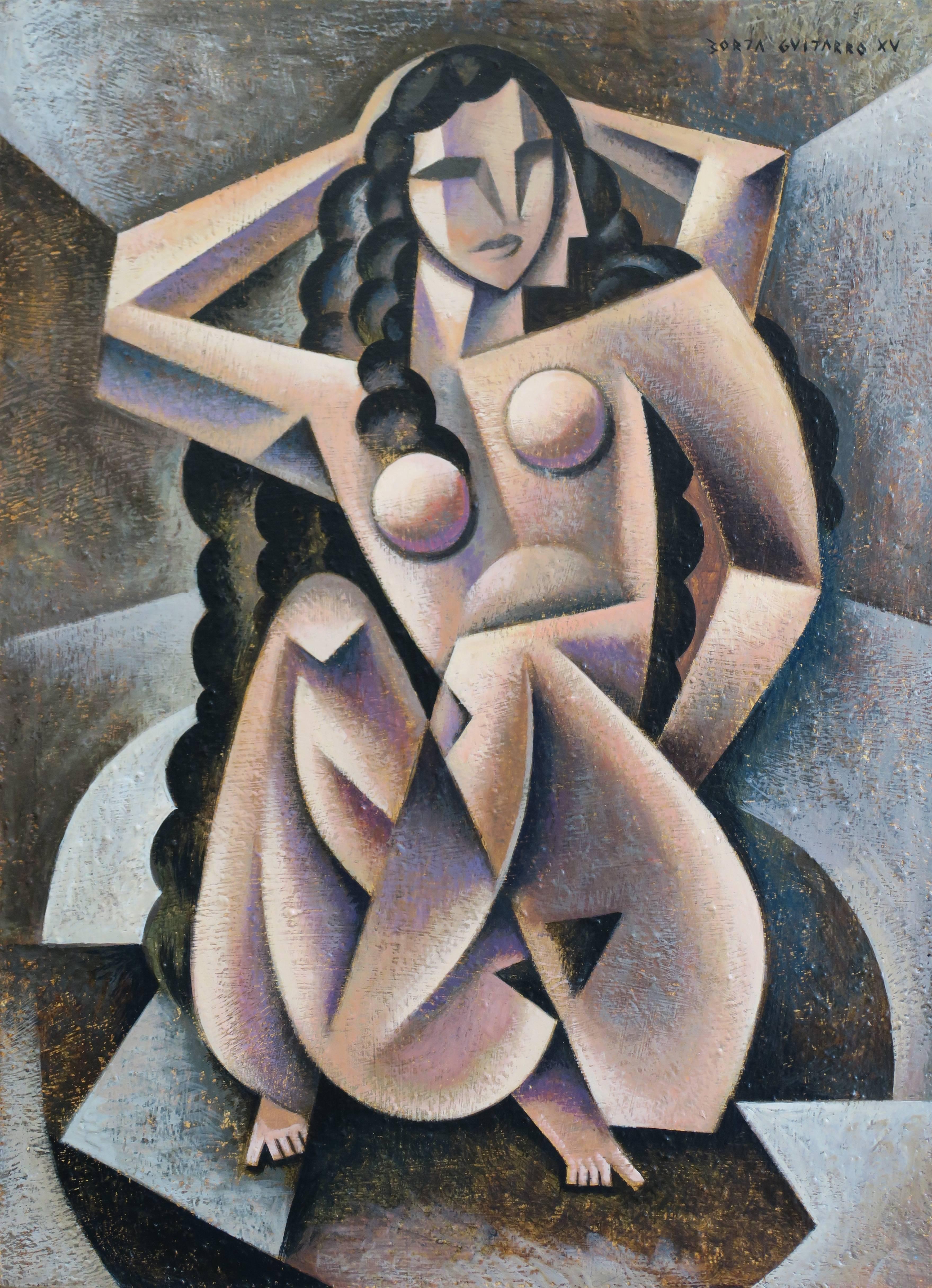 Borja Guijarro Abstract Painting - Nude original cubism painting