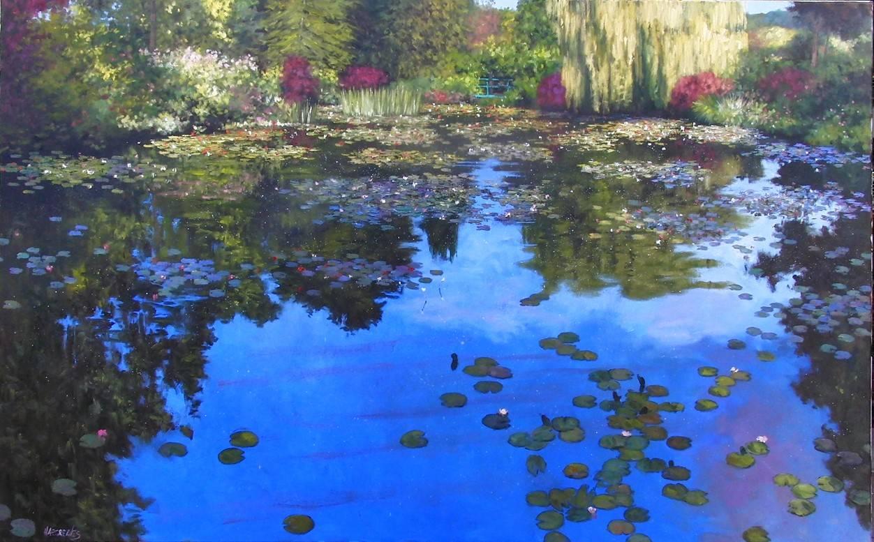 Ian Hargreaves Landscape Painting - Reflections at Giverney Original oil painting