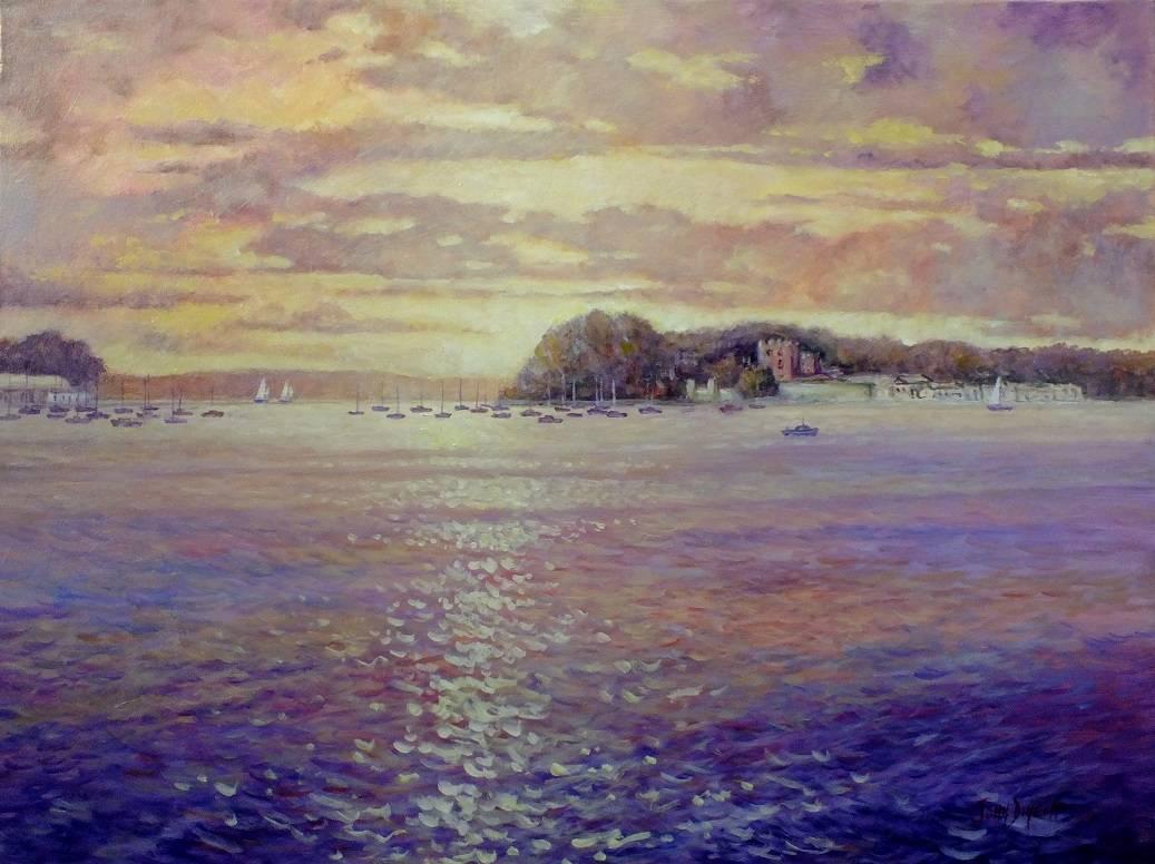 John Dimech Landscape Painting - Browser Island Sunset original landscape painting