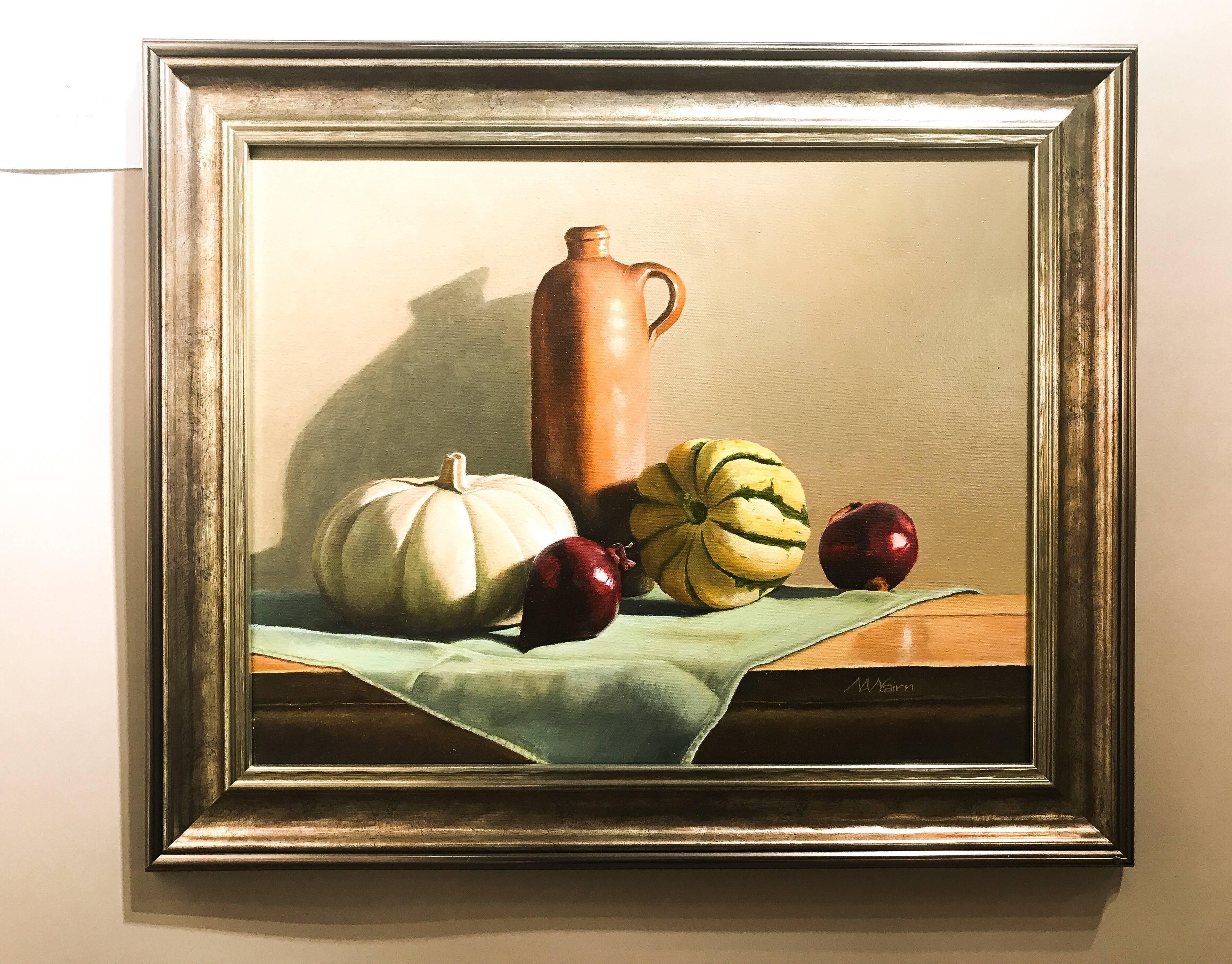 Pumpkin original realism painting - Painting by Martha Nairn