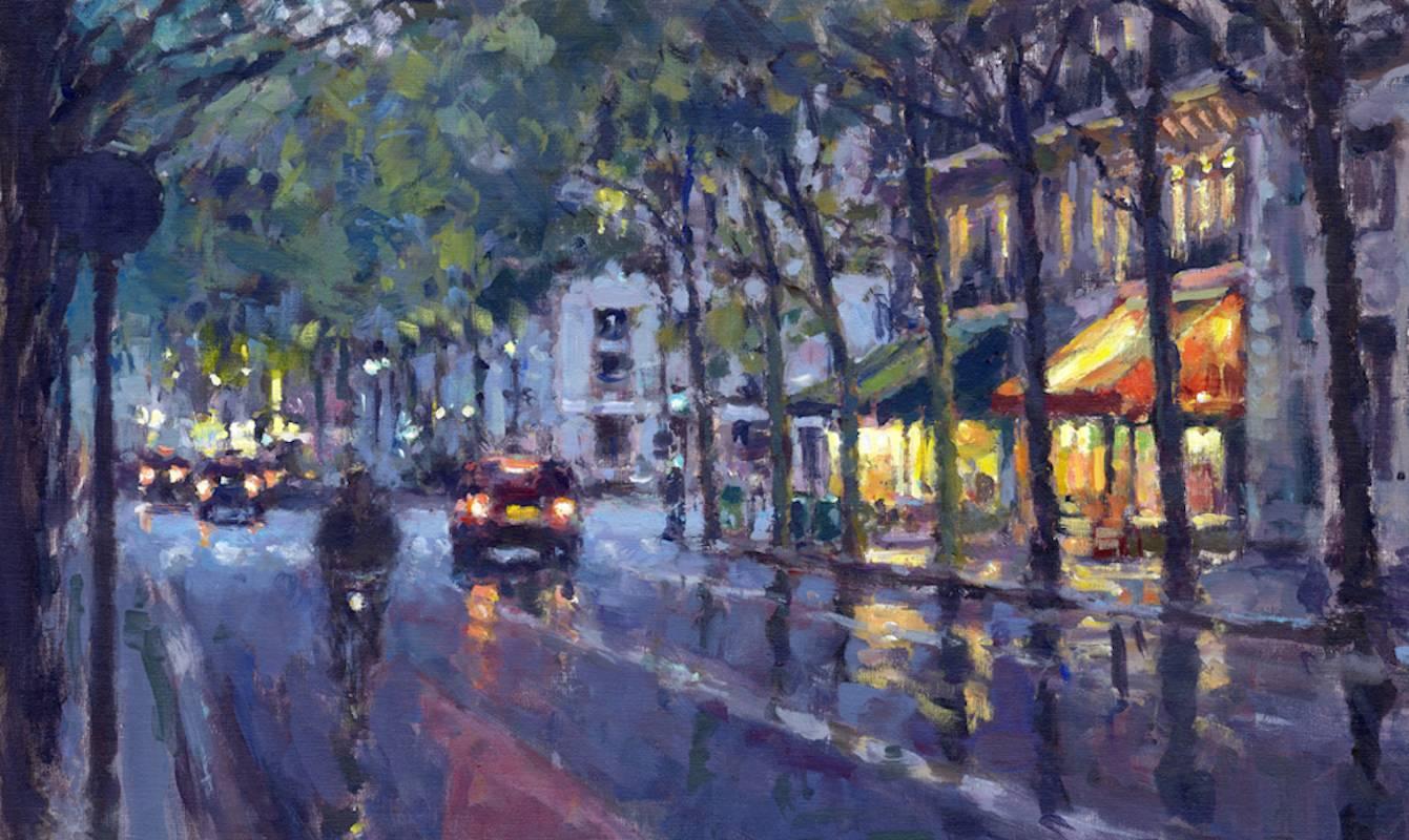 David Farren Abstract Painting - Evening Cofee paris original city landscape painting
