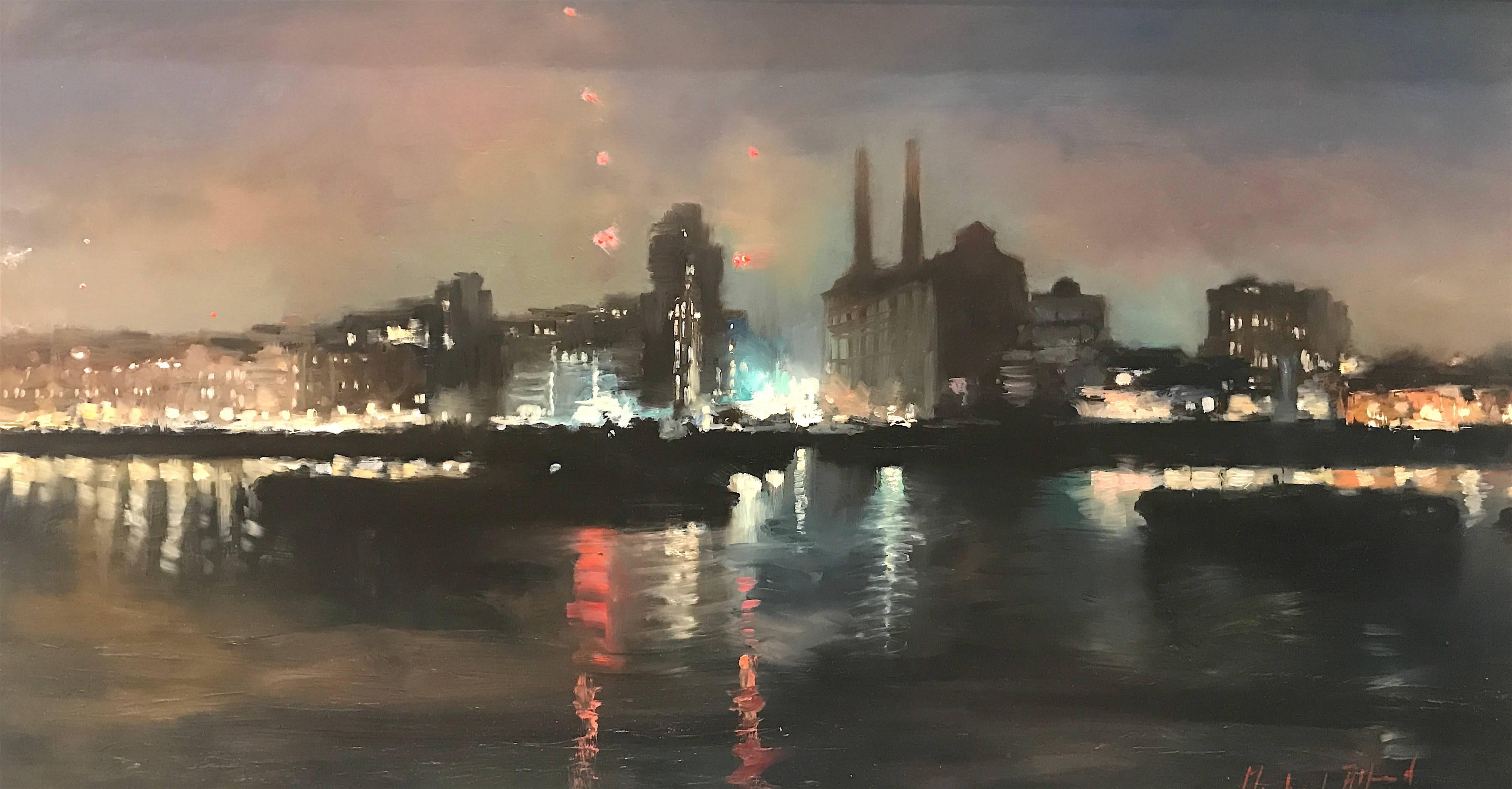 Michael Alford Abstract Painting - City Lightsoriginal city Landscape painting