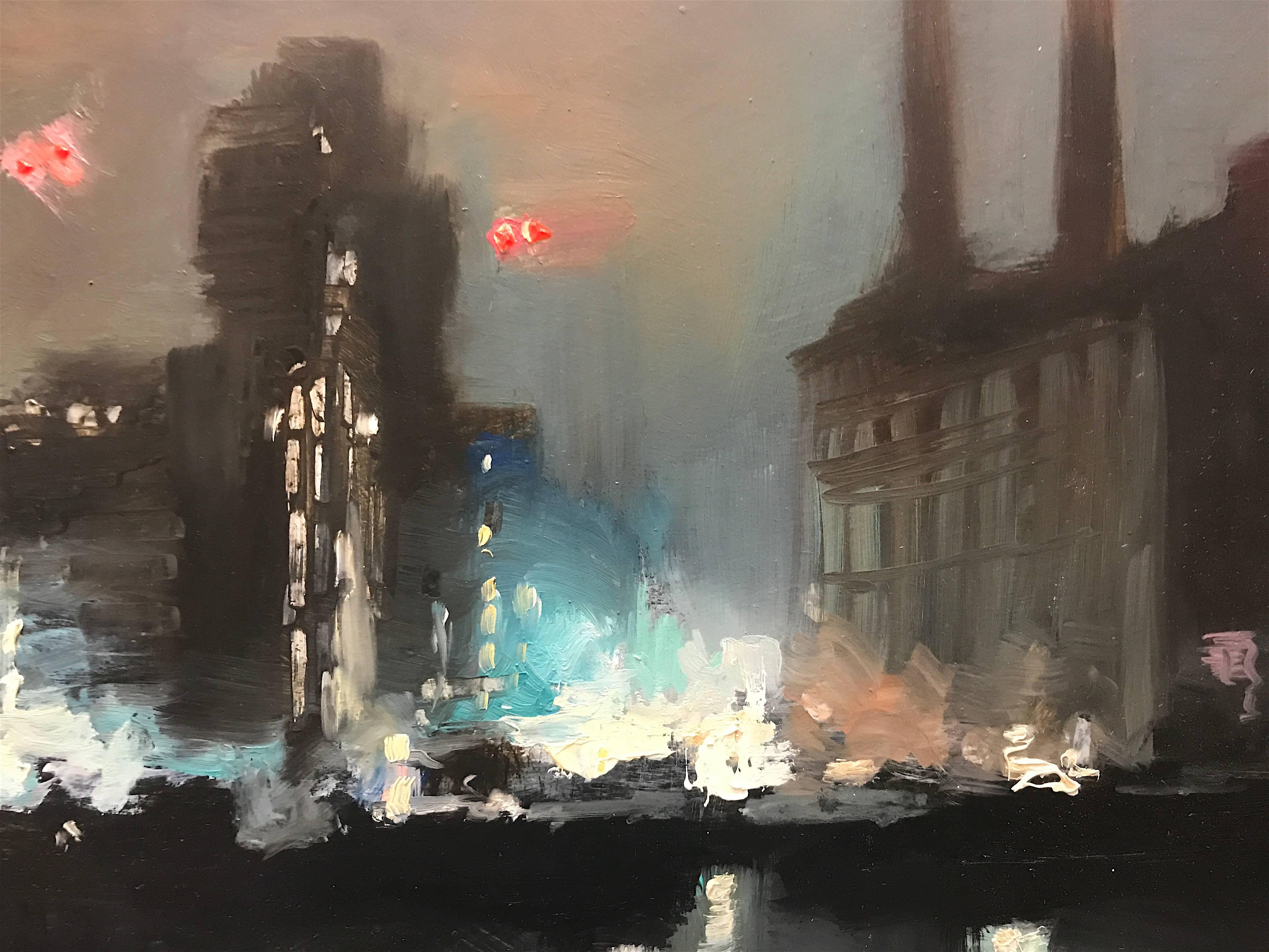 City Lightsoriginal city Landscape painting - Painting by Michael Alford