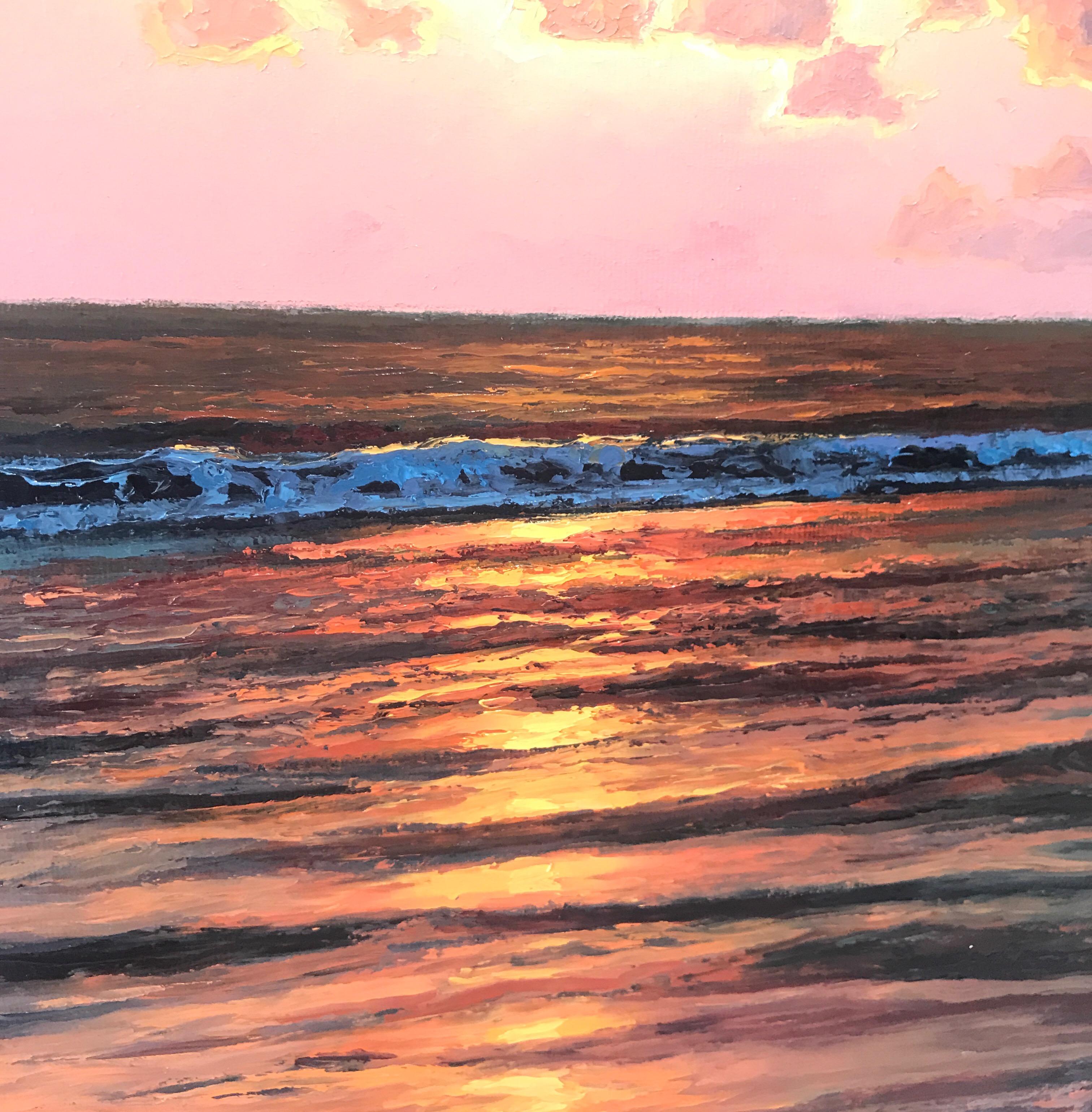 Sheltered original sunset landscape painting - Painting by Erika Toliusis