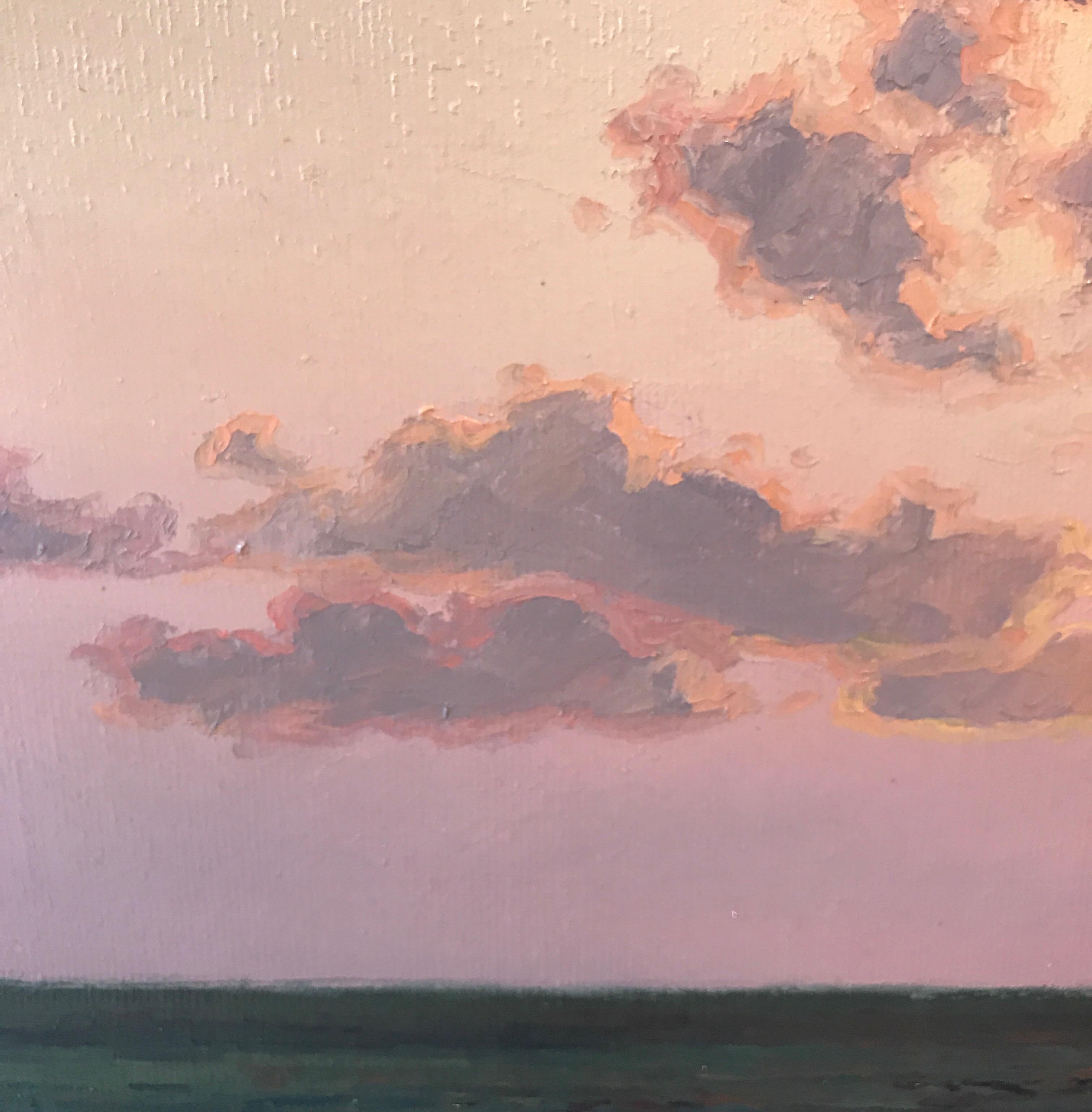 Sheltered original sunset landscape painting - Impressionist Painting by Erika Toliusis