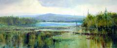 Lake and mountains Camplain, Vermont landscape painting