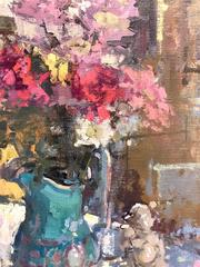 Flowers with Budha still life oil painting