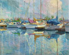 Peinture à l'huile - Paysage - Boats at the Harbour