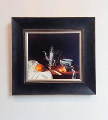 Realism Still Life painting with Clementine and Coffee Pot
