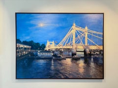 Le pont Albert et la jetée Cadogan – peinture à l'huile originale représentant un paysage urbain contemporain
