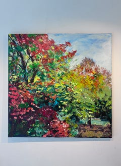 Autunno nel parco - dipinto paesaggistico in stile impressionista originale - arte contemporanea