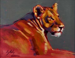 Resting in Gold - contemporary wildlife oil painting -realism artwork