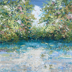 Blue Shallows - original Pintura al óleo contemporánea de un paisaje acuático, 100 cm