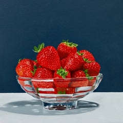 Ciotola di fragole: dipinto originale in stile realismo contemporaneo, natura morta, 40x40 cm