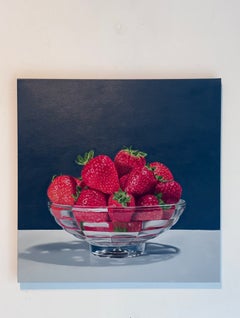 Bowl of Strawberries: Original Contemporary realism Still Life painting 40x40cm