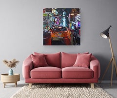 La gloria en el caos - Pintura urbana, óleo sobre lienzo, arte realista contemporáneo