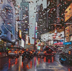 Reflejos en armonía - Pintura de paisaje urbano, óleo sobre lienzo, realismo contemporáneo