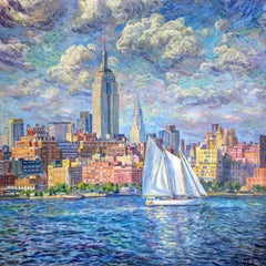 Empire Morning Sail, NY – Dipinto a olio contemporaneo originale, Arte contemporanea