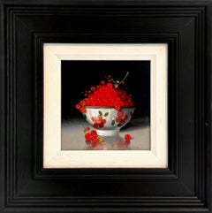 Redcurrants in a Bowl- original still life oil painting-contemporary realism art