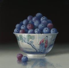 Blueberries in Bowl- original still life oil painting-contemporary art