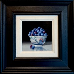 Blueberries in Bowl- original still life oil painting-contemporary art