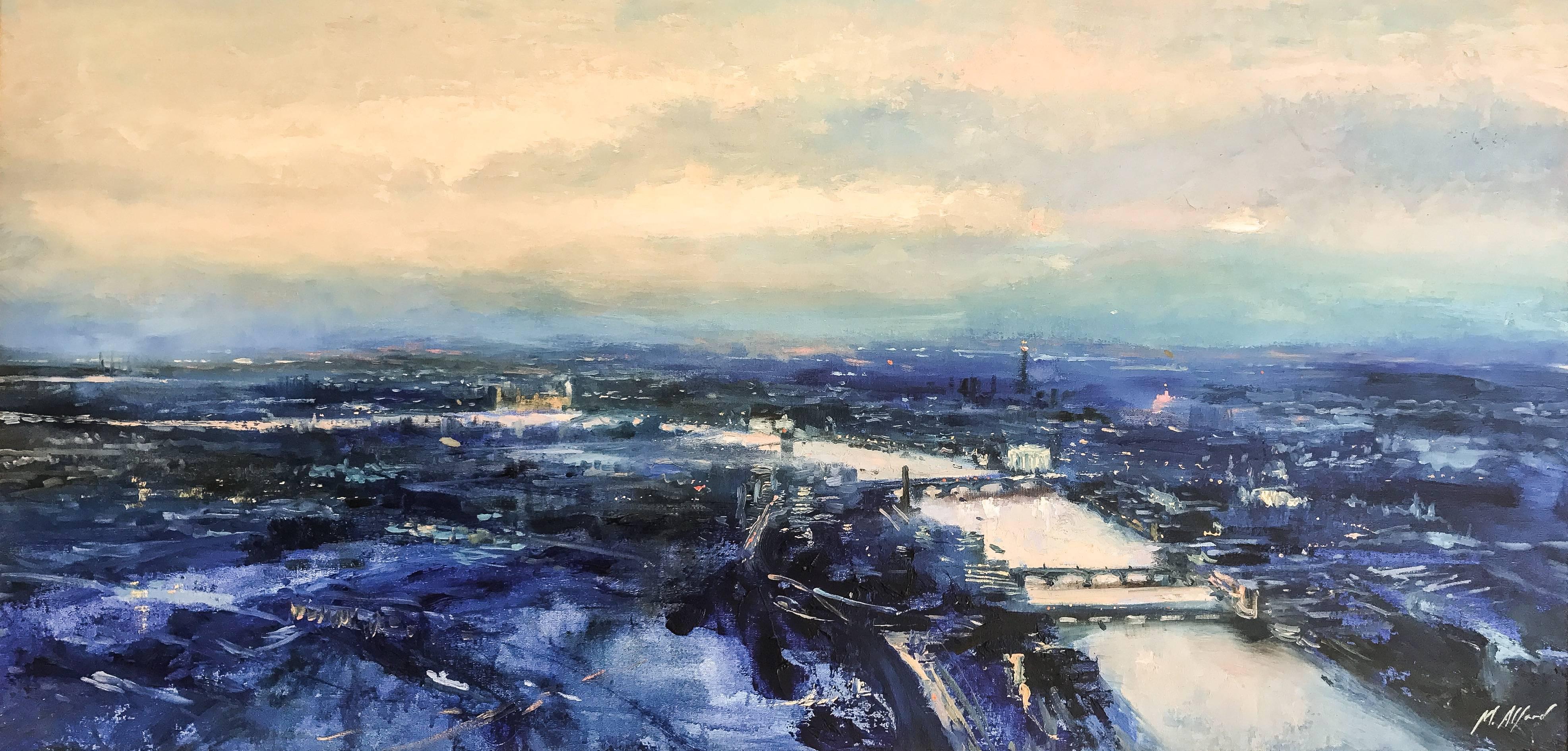 Michael Alford Landscape Painting - Upriver, Dusk looking North West London original landscape painting