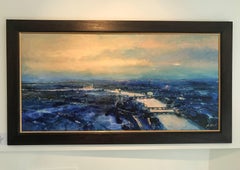 Upriver, Dusk looking North West London original landscape painting