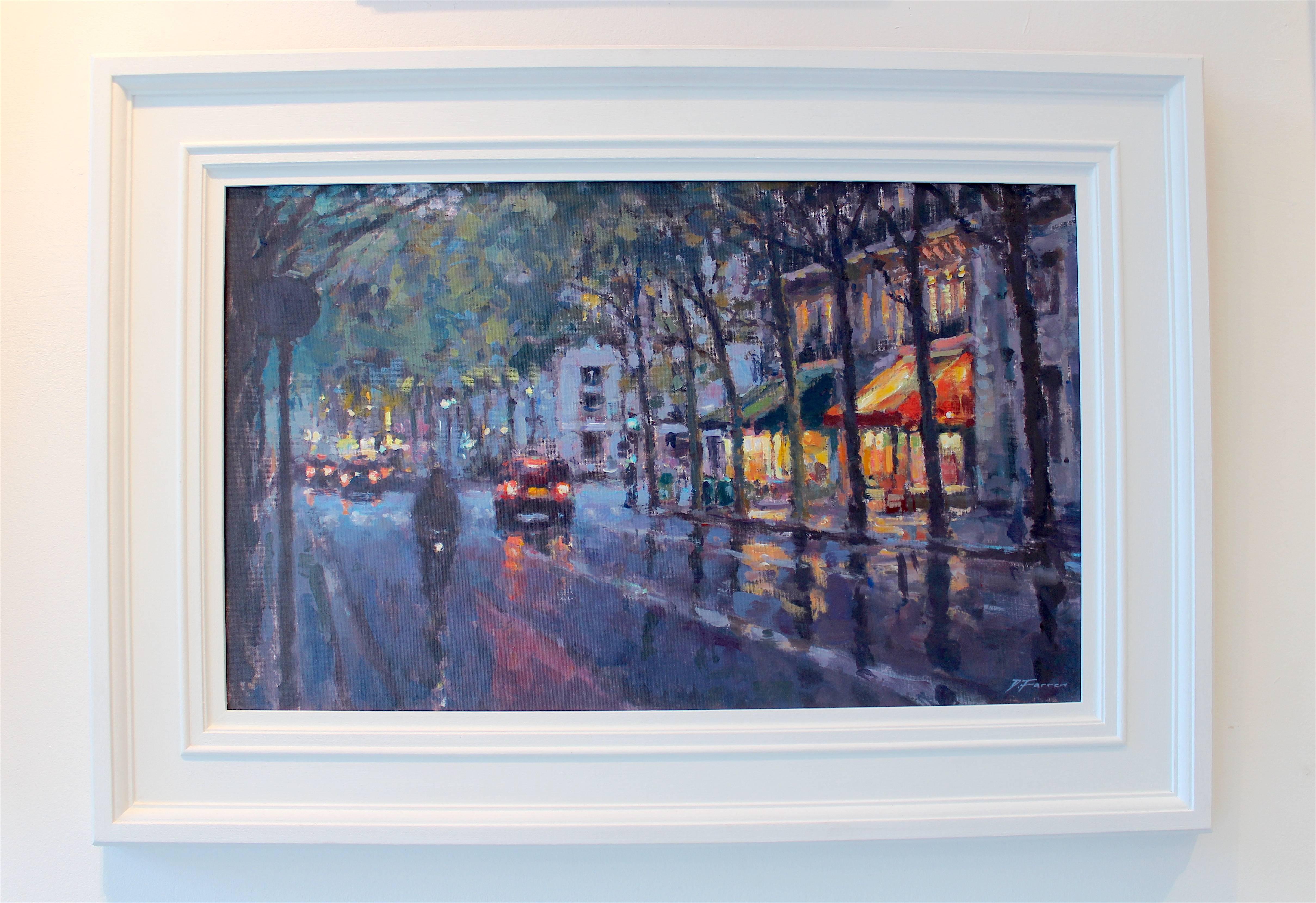 Evening Cofee paris original city landscape painting - Painting by David Farren