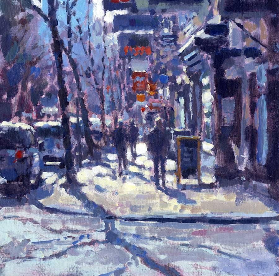 David Farren Landscape Painting - Bright Winters Day Greenwich Village   original City landscape painting